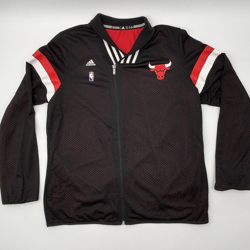 Adidas Chicago Bulls NBA Warm Up Jacket Mens XL Black Red Mesh Full Zip 6801W 14